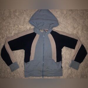 Colorblock Baby Blue, White and Navy Blue Hoodie with Zipper